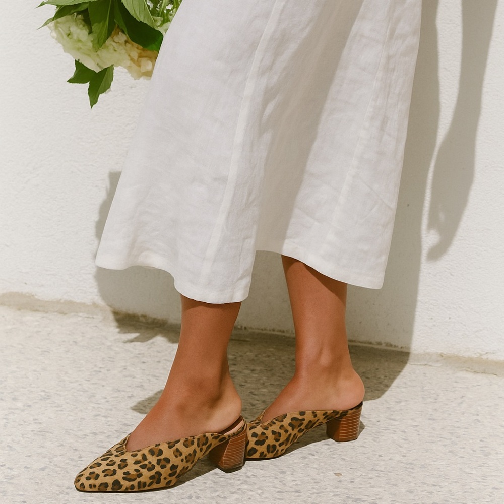 Soludos Heidi Leopard Suede Mules, Size 8